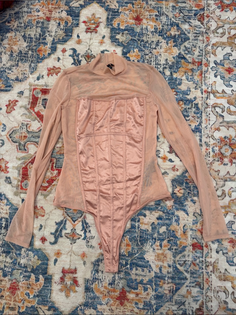 GUESS size M nude/blush long-sleeve mesh bodysuit
